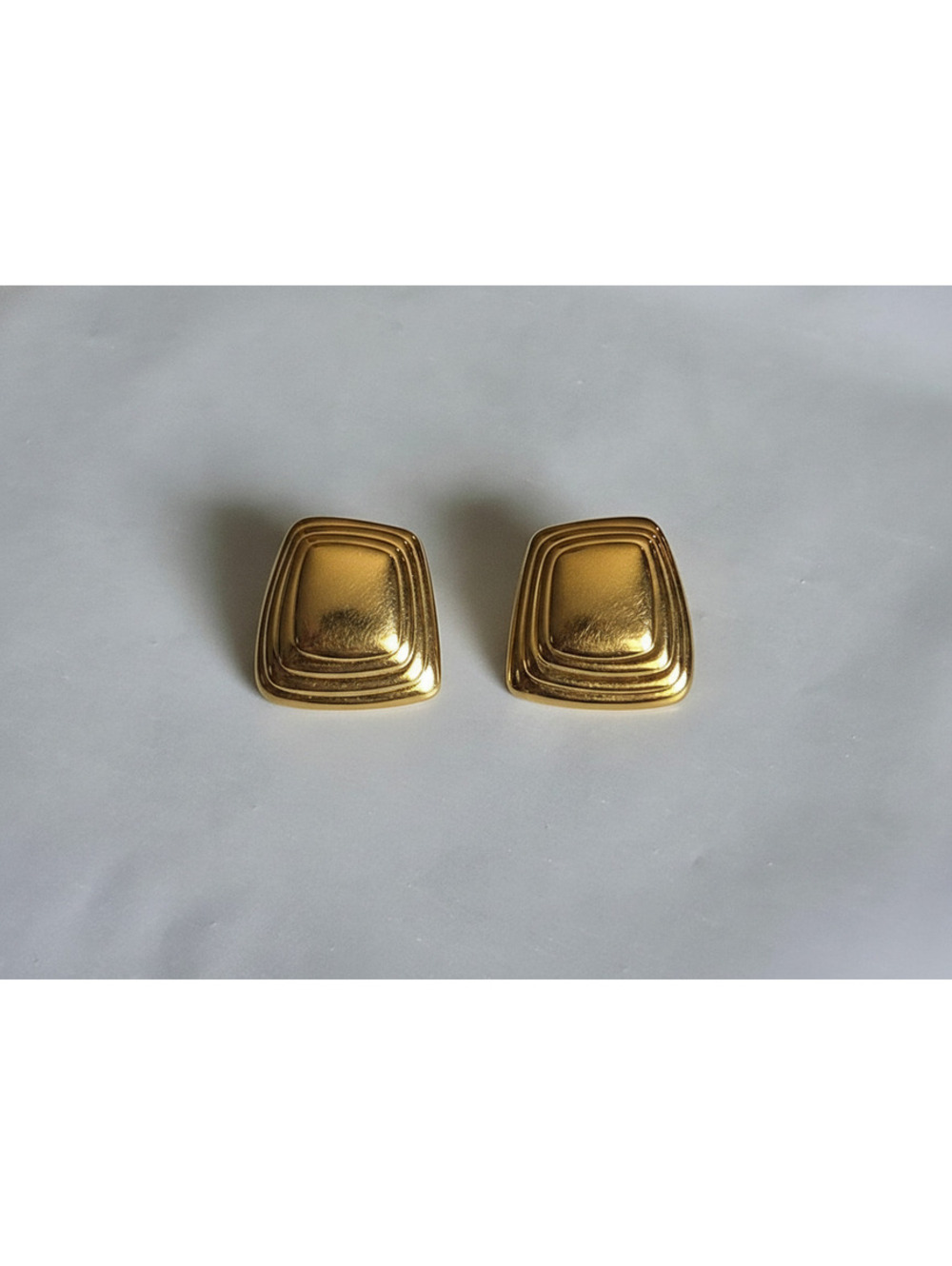 Vintage Monet Gold Tone Stepped Geometric Pierced Statement Earrings